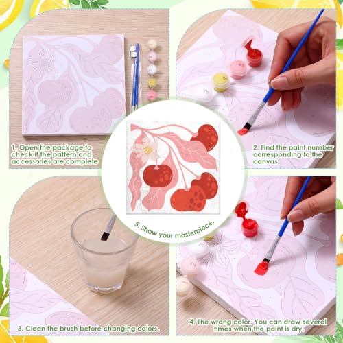 RoundFunny 8 Set Paint by Numbers Drawing Kit for Adults,Summer Fruit | 8x8 in. Mini Simple Painting Canvas Wooden Frame Easel Acrylic Paint Brush Funny Number Drawing Kit for Gift Wall Home Decor - style: Summer Fruit