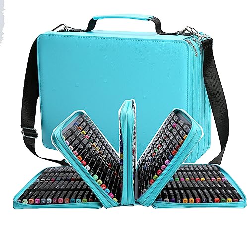 New 224 Slots Marker Case Organizer Markers Holder Marker Organizer | PU Leather Marker Bag for Markers Art Sketch Marker, Paint Markers, Colored Pencils or Other Art Supplies (Blue, 224 Slots) - color: Blue