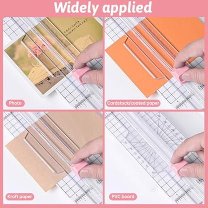Paper Cutter,4 in 1 Paper Trimmer Photo Cutter,Scrapbook Papers Craft Cutter with Dial Blades of Straight,Wave,Perforated,Creasing for Cutting Papers,Coupons,Postcards,Card(Pink) - color: Pink