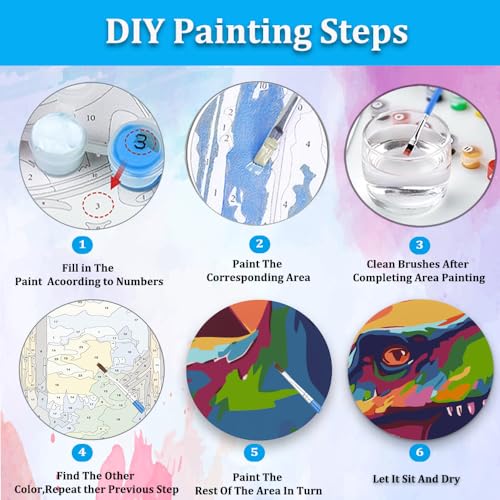 Artunion Framed Paint by Numbers Kit for Adults Beginners & Kids Ages 8-12,Colourful Dinosaur Paint by Number with Frame,Animals Paint by Numbers Kit on Canvas 10 * 10 Inch Without Easel - color: ZXT-183-F