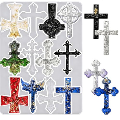 12 Cavity Cross Resin Molds, Silicone Cross Molds for Epoxy Resin,Silicone Molds for Pendant Keychain,Casting Mold for DIY Craft