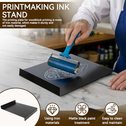 Inking Plate, Bench Hook Inking Plate Block Printing Kit Carving Printmaking Tools with Screw for Block Printing Carving