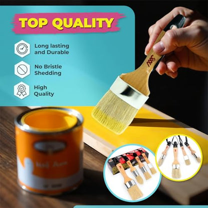 Chalk and Wax Paint Brushes, 5 Pcs Furniture Wax Brush, Natural Bristle | Complete 5 Pcs set includes 3 small brushes and 2 large oval brushes for furniture painting, wax application, and refinishing