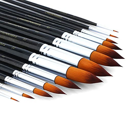 Transon 13pcs Round Paint Brush Set Synthetic Bristle Complete Round Brush Set for Watercolor Acrylic Gouache Ink Tempera - size: Round 13 PCS