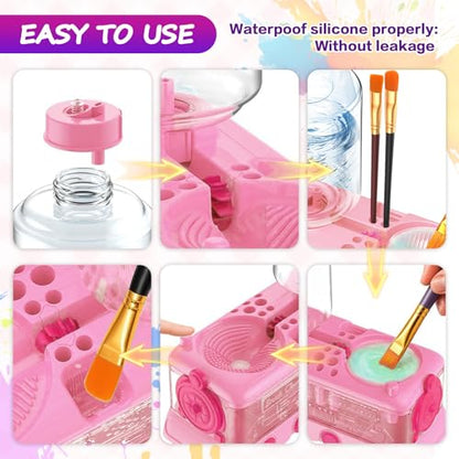 Upgraded Paint Brush Cleaner Tool,Brush Rinser Cup Painting Running Water Circulation Art Supplies for Acrylic,Watercolor and Water Based Creative Gift for Adult Artist Beginner and Painter - color: Pink2