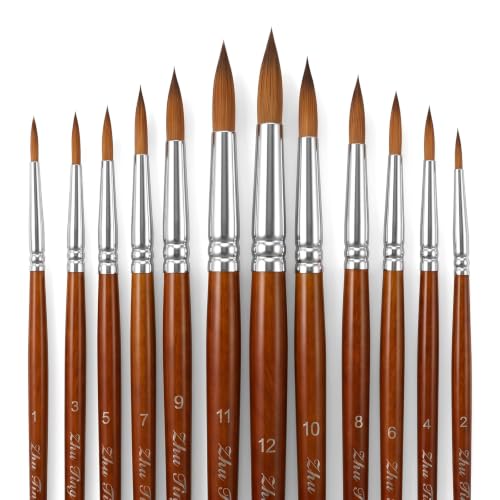 12 Size Round Watercolor Brushes, Watercolor Round Paint Brushes Set
