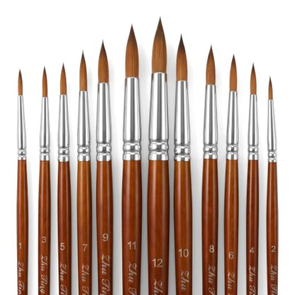 12 Size Round Watercolor Brushes, Watercolor Round Paint Brushes Set
