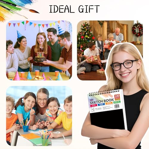WINNER 9" x 12" Sketch Book 4 Pack, 400 Sheets Spiral Bound Art Sketchbook, 68lb/100gsm White Acid Free Drawing Pad, Sketching Drawing Writing Sketch Pad, Art Supplies for School, Kids, Adults &Teens - color: Black, size: 9"x12"