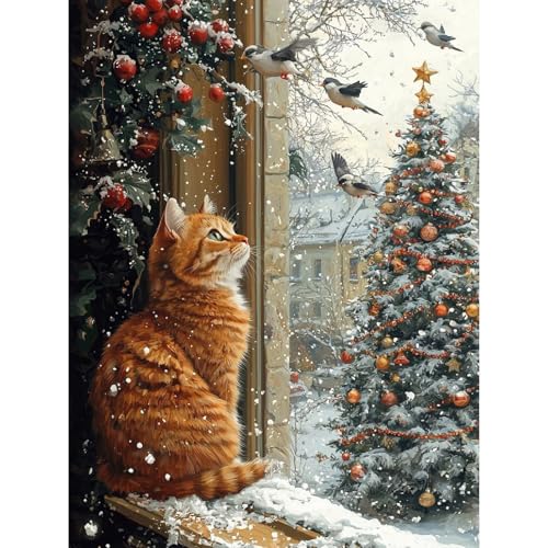 Cat Paint by Numbers Kit for Adults,Winter Painting by Numbers,DIY Acrylic Paint Kit for Adults Beginners Without Frame,Easy Christmas Adult Paint by Number Kits on Canvas for Decor 16x20inch - color: MT21518