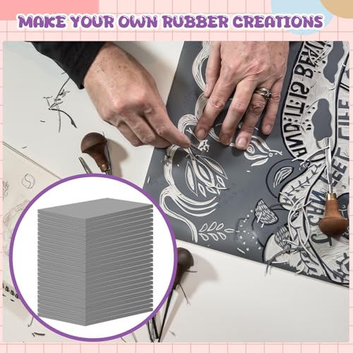 MotiMind 6 Pcs 6 x 8 Inch Linoleum Block Rubber Stamp Carving Blocks | Soft Linocut Blocks, Soft Linocut Plates, Printmaking, DIY Art Craft, Projects and Scrap, Gray