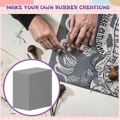 MotiMind 6 Pcs 6 x 8 Inch Linoleum Block Rubber Stamp Carving Blocks | Soft Linocut Blocks, Soft Linocut Plates, Printmaking, DIY Art Craft, Projects and Scrap, Gray