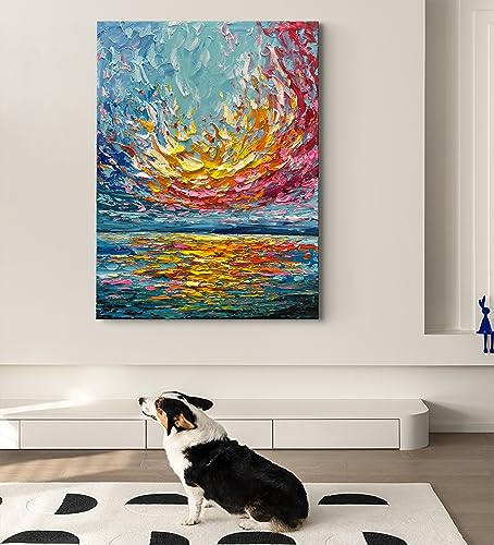 Limiyer Art 40x28 Inch hand-painted sea Sunrise landscape Modern Abstract Oil Painting Large Canvas art Hall Bedroom Office Wall Decoration - color: YI030