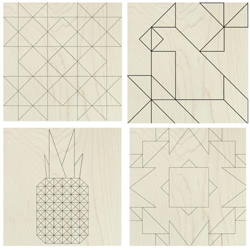 9" Barn Quilt Kit Set 4 | Aztec, Pineapple, HST Fun, LG Milky Star | Paintable unfinished wood quilt blocks for DIY farmhouse wall art and craft nights. - size: 9 inches (set of 4), style: Aztec,Pineapple,HSTFun,LGMilkyStar