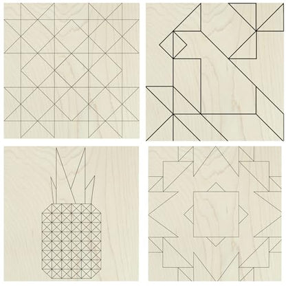9" Barn Quilt Kit Set 4 | Aztec, Pineapple, HST Fun, LG Milky Star | Paintable unfinished wood quilt blocks for DIY farmhouse wall art and craft nights. - size: 9 inches (set of 4), style: Aztec,Pineapple,HSTFun,LGMilkyStar
