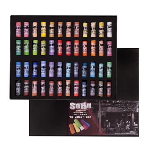 Soho Urban Artist Soft Pastels Set of 48 Unique, Vibrant Colors - Half Stick 1.3" Long, Soft Pastels for Artists, Velvety Texture, Lightfast, Perfect for Layering & Blending - size: 48 Count (Pack of 1)