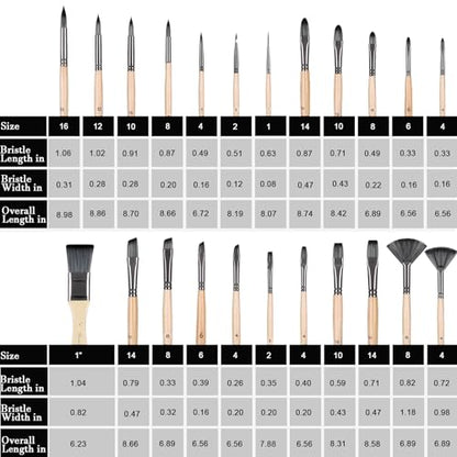 Acrylic Paint Brush Set, 25pcs Professional Artist Series (Wood Color) with Wide Flat, Filbert, Fan, Dagger, Cat Tongue, Round, Angle, Rigger for Oil/Acrylic Painting, Premium Packaging - color: Wood Color