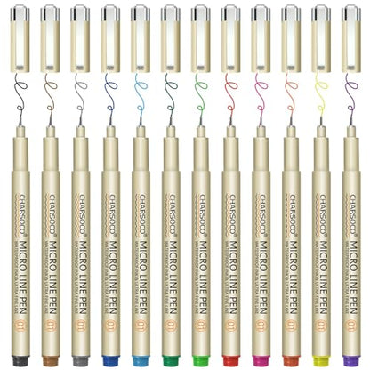 01 Micro Pen, Fine Point Pen with 12 Colors, Waterproof Archival Ink, 0.25mm Fineliner Ink Pens for Artist Illustration, Sketching, Anime, Manga, Technical Drawing and Scrapbooking - color: 12 Colors