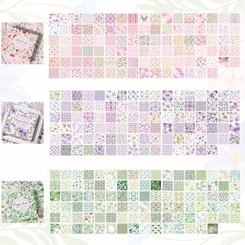 600 Sheets Vintage Floral Scrapbook Paper, 3x3 Inch Journaling Craft Paper