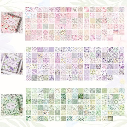 600 Sheets Vintage Floral Scrapbook Paper, 3x3 Inch Journaling Craft Paper