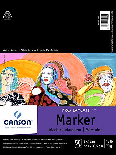 Canson Artist Series Pro Layout Marker Paper, Foldover Pad, 9x12 inches, 50 Sheets (18lb/70g) - Artist Paper for Adults and Students - size: 9" x 12"