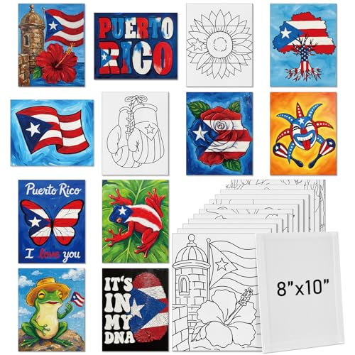 Tinlade 12 Pcs Pre Drawn Canvas for Painting Stretched,Puerto Rico - size: Puerto Rico