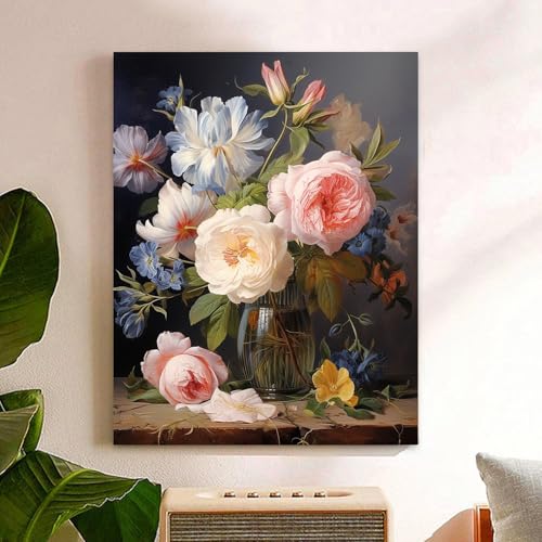 Reivworl Flowers Paint by Numbers Kit for Adults, Flowers Paint by Number for Adults, Adult Paint by Number Kits for Gifts and Home Wall Decor 16x20 Inch - color: 13-Flowers, size: Without Frame