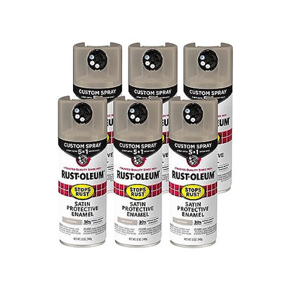 Rust-Oleum Stops Rust Custom 5-in-1 Spray Paint, Satin Driftwood - color: Satin Driftwood, size: 12 Ounce (Pack of 6)