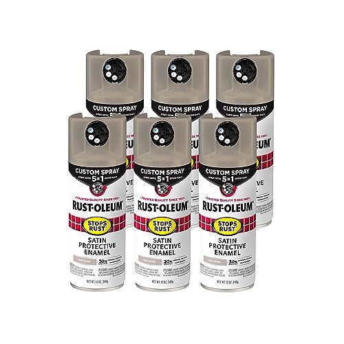 Rust-Oleum Stops Rust Custom 5-in-1 Spray Paint, Satin Driftwood - color: Satin Driftwood, size: 12 Ounce (Pack of 6)