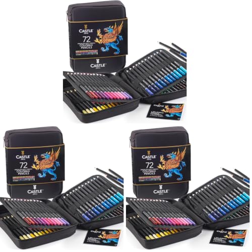 Castle Art Supplies - Set of 72 Colored Pencils with Soft core for Artists, Professionals and Adult colorists, Sturdy Zipper case for Easy Carrying (Pack of 3) - size: 72 unidad (Paquete de 1) (Pack of 3)
