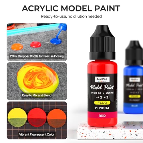 Nicpro 8 Colors Fluorescent Model Paint Set, 20ml Ready to Use - style: Fluorescent & Neon