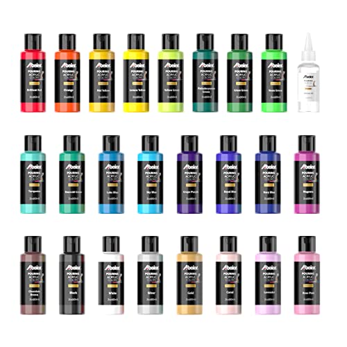 ABEIER Acrylic Pouring Paint Set, 24 x 2 oz, Pre-Mixed, Silicone Oil - color: classic colors