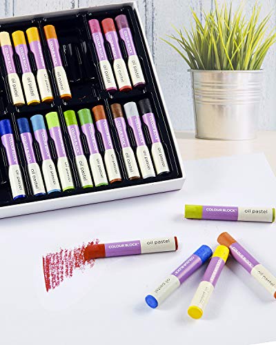 COLOUR BLOCK 24 Colors Assorted Oil Pastels Art Set, Premiun Ultra-Soft Creamy Pastel for Drawing, Blending, Shading for Professional Artists, Beginners, Hobbyists, Portable Storage Box for Gifting - size: 24 Count (Pack of 1)