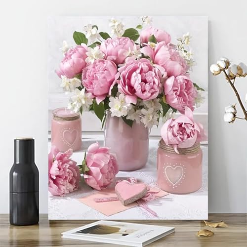 MaiMMaledy Paint by Numbers Kit for Adults Beginners Canvas Pictures with Framed Drawing Painting Acrylic Pigment with Wooden Triangle Easel Pink Flowers 8Wx12L inch - color: Pink Flowers, size: Pink Flowers 8x12inch