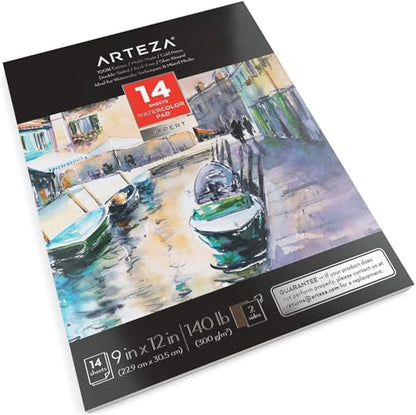 ARTEZA Watercolor Paper, 14 Sheets, 9x12 Inches Watercolor Pad, 140lb/300gsm, 100% Cotton, Double-Sided, Cold Press, Acid Free Art Paper - style: 14 Sheets (Double Sided)