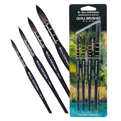 WA Portman Quill Round Watercolor Brushes, Professional 4pc Set Quill Brush - color: Quill
