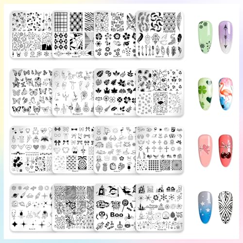 Biutee Nail Stamp Plates 16PCS Nail Stamping Kit 8 Nail Stamping Gel Polish | 1 Nail Art Stamper Scraper & Storage Bag, Nail Stamp Kit Flower Butterfly Animal Design for Beginners & Nail Lovers - color: 27pcs set