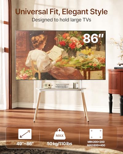 4-Leg Easel TV Stand for 49-86" TVs, 110 lbs, White - color: White, size: 49–86 Inch TVs