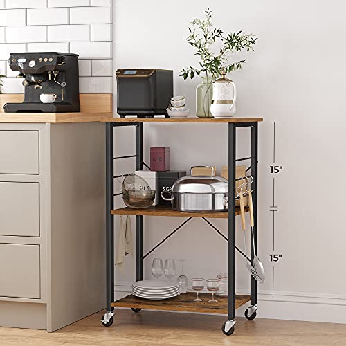 VASAGLE Kitchen Shelf on Wheels, 23.6 Inches Serving Cart with 3 Shelves - color: Rustic Brown + Ink Black, size: 23.6"W x 35"H, style: Shelf