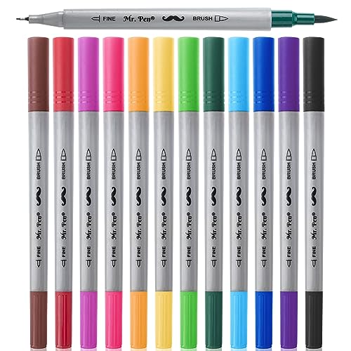 Mr. Pen- Dual Tip Brush Pens, 12 Colors, Art Markers for Coloring - color: Vibrant, size: 12 Pack