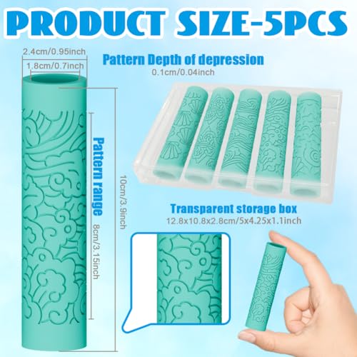 beinkmake 5Pcs Ocean Pattern Polymer Clay Texture Rollers, Plastic Clay Tools with Storage Case for DIY Jewelry Making, Scrapbooking, Pottery Crafting - color: Ocean Pattern