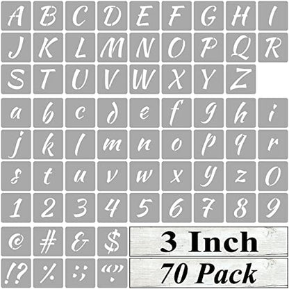 3 Inch Alphabet Letter Stencils for Painting - 70 Pack Letter and Number Stencil Templates with Signs for Painting on Wood, Reusable Numbers and Letters Stencils for Chalkboard Wood Signs & Wall Art - size: 3 Inch