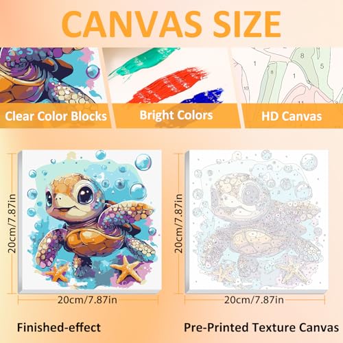 Sea Turtle Paint by Numbers Kit for Kids, 8x8 inch | DIY Paint by Numbers for Kids, Ages 4-8-12, with Frame, Wooden Easel, Gifts Box, Fun and Relaxing,Home Wall Decor - color: Turtle