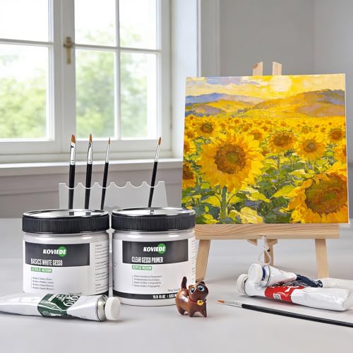White Heavy Gesso Primer for Acrylic Painting (16.9 oz/500 ml) | Superior Coverage & Fine Tooth Canvas Surface Prep Medium for Acrylic Paint, Oil Paint, Wood & Ceramics