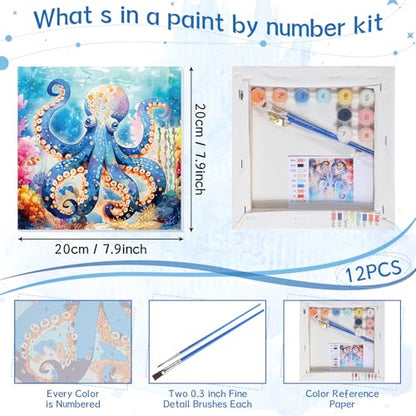Nezyo 12 Sets Paint by Numbers with Frame, Ocean Animals Canvas 8x8 Inch - style: Sea Creatures