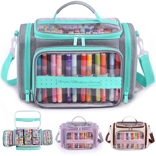 Marker Storage Organizer Case for 180–300 Markers – Large Marker Holder with Divider, Travel Carrying Case for Alcohol Markers, Pens, Colored Pencils, and Stationery – Portable Art Supply Bag - color: Grey