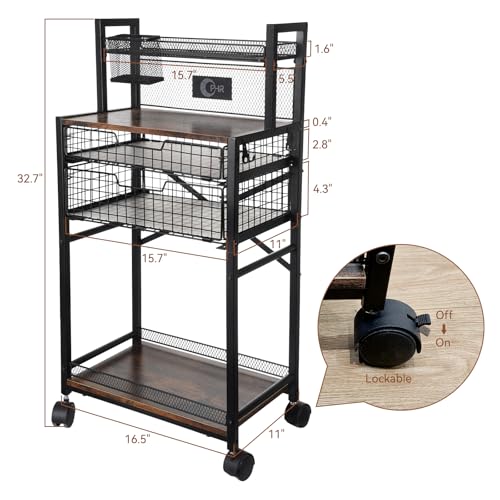 5 Tier Metal Airbrush Storage Cart for Air Compressor,Paint Supplies | 360° Lockable Wheels, 2 Drawers, Airbrush & Brush Holders Keep Compressors, Paints, & Tools Organized In One Workspace Cart
