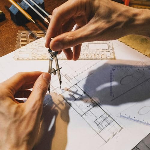 Compass Geometry Tool, 13PCS Compass and Protractors Set Math Geometry Drawing Tool Precision Set Graphic Compasses Triangle Rulers Pencils Protractor with Storage Case (Brown) - color: Brown
