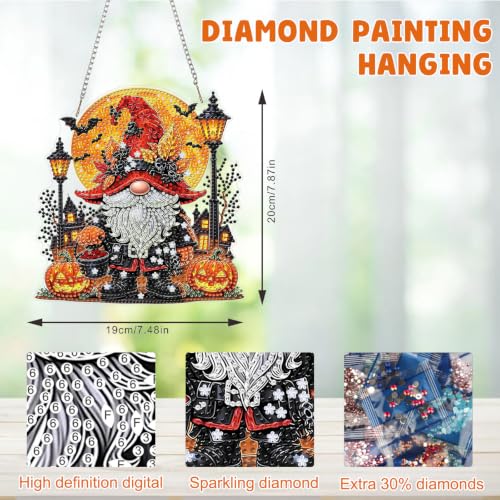 MAXBYE Diamond Art Kits for Adults Hanging Ornament, Halloween Pumpkin Gnome，DIY Special Crystal Diamond Painting kit, Double Sided Painting Kits for Beginners Wall Home Decoration 8×8 Inch - color: XSL061