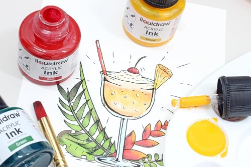 Liquidraw Acrylic Drawing Ink - 20 Assorted Colours | 35 ml Bottles with Ink Dropper | Suitable for Painting, Art Drawing & Design | for Professionals, Artists, Students & Hobbyists | Waterproof - style: Set of 20 (Assorted Colours)