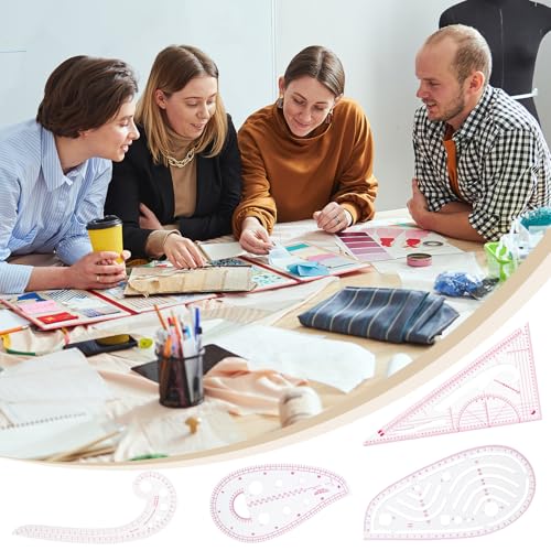 CINDALOG Clear Metric Sewing Ruler Set French Curve Pattern Ruler Kit for Beginners Tailors Designers Dress Makers Ruler Precision Quilting and DIY Supplies Perfect for Drawing, Craft, Sewing (4)